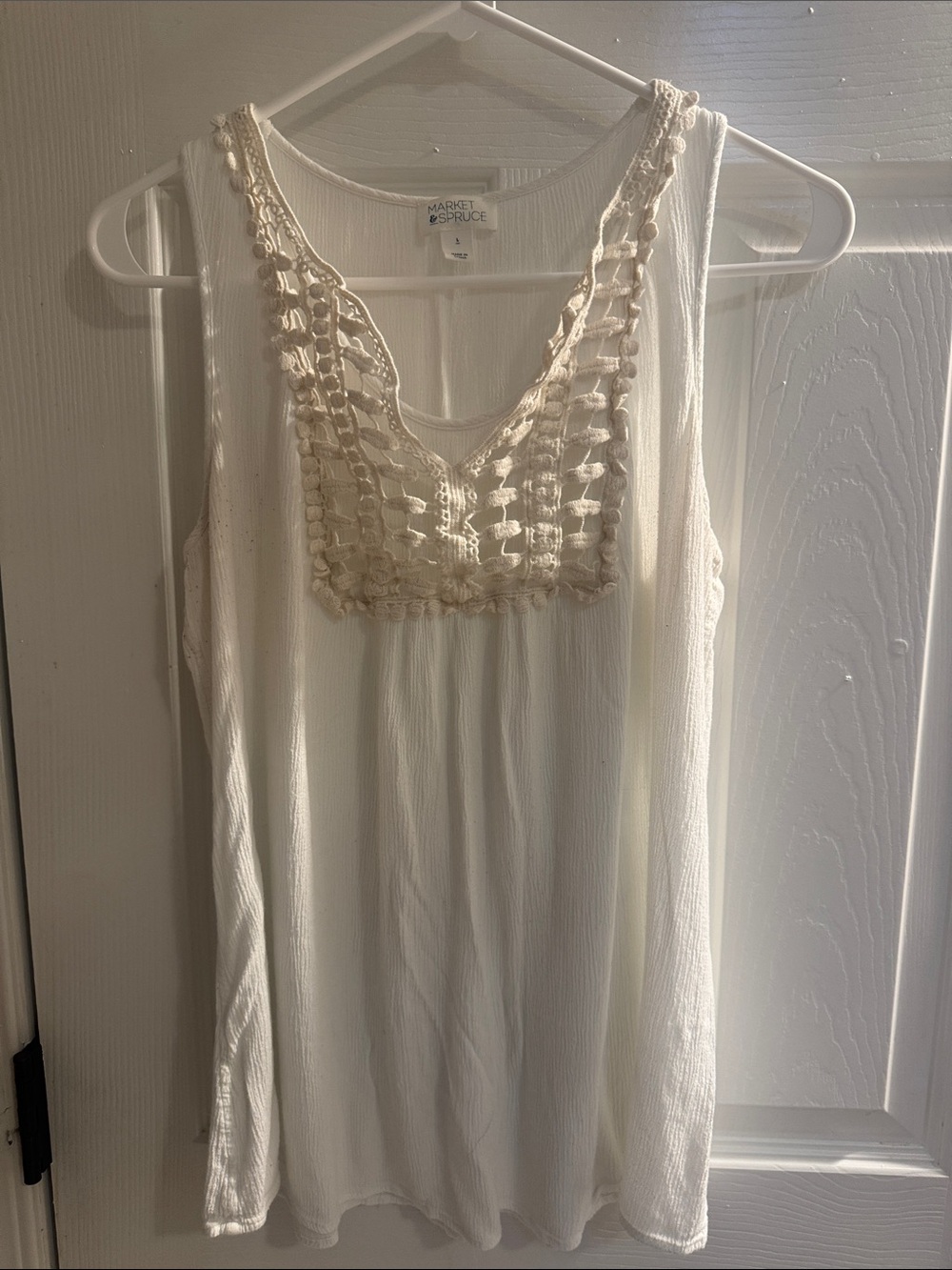 Market & Spruce Cream Crochet-Front Sleeveless Top